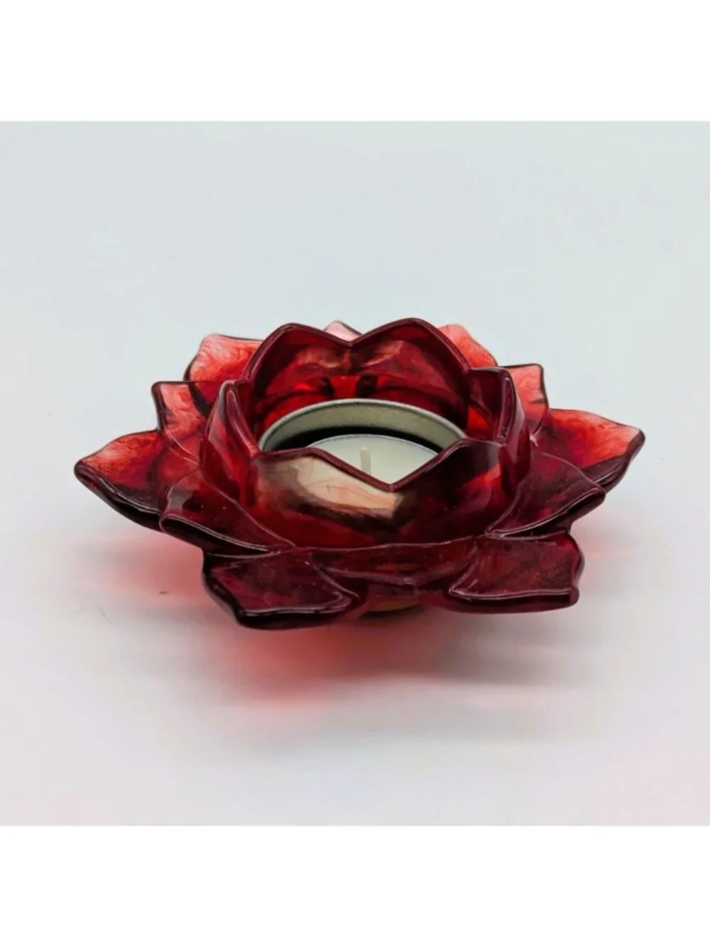 Red Lotus-Shaped Resin Tea Light Candle Holder Handmade Home Decor Centerpiece